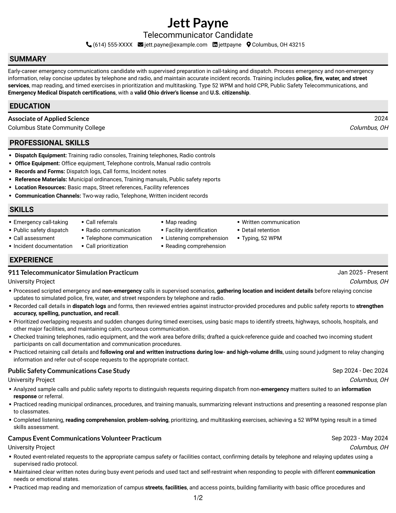 Resume example — page 1