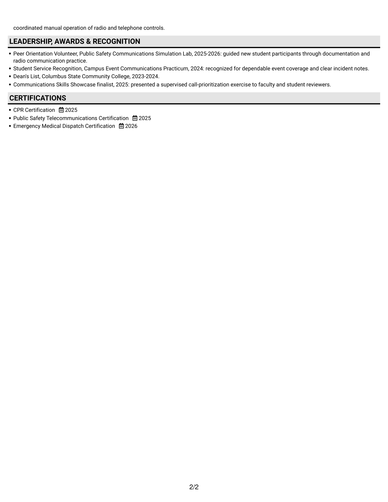 Resume example — page 2