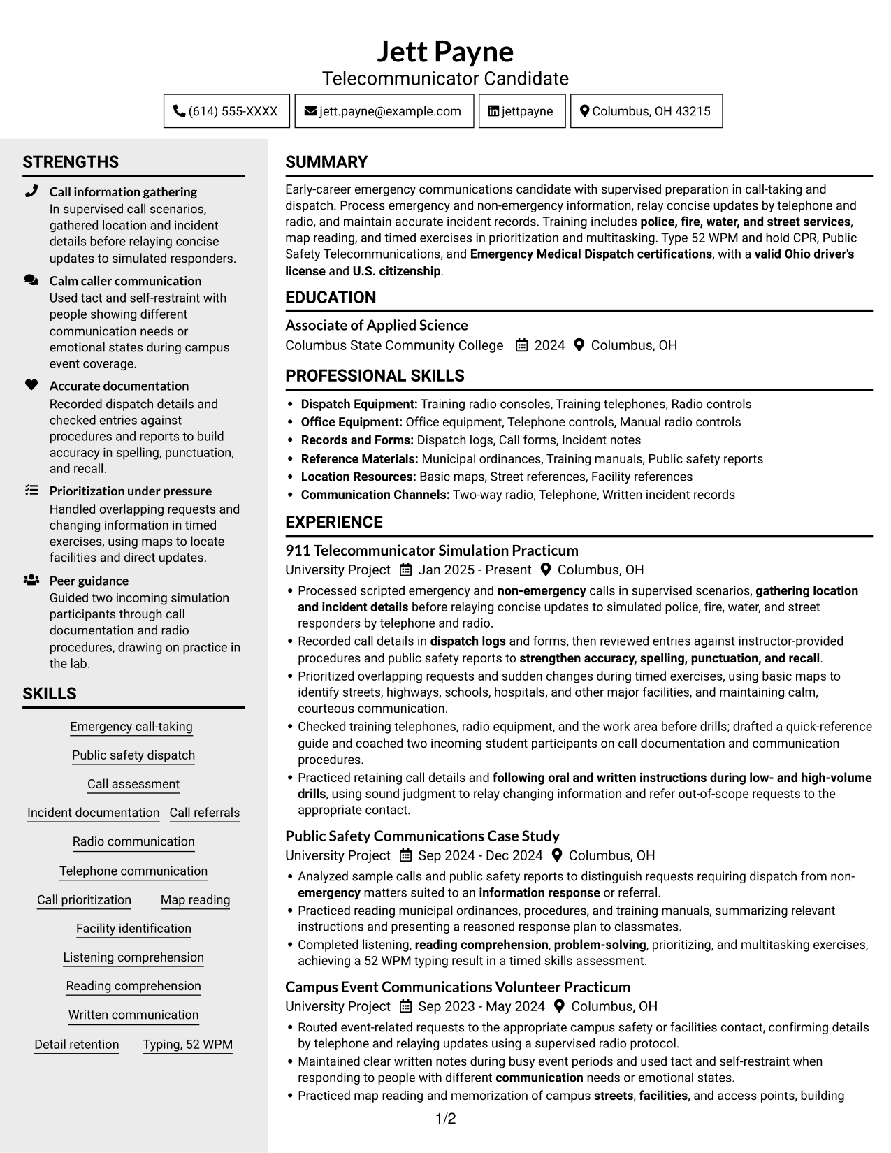 Resume example — page 1