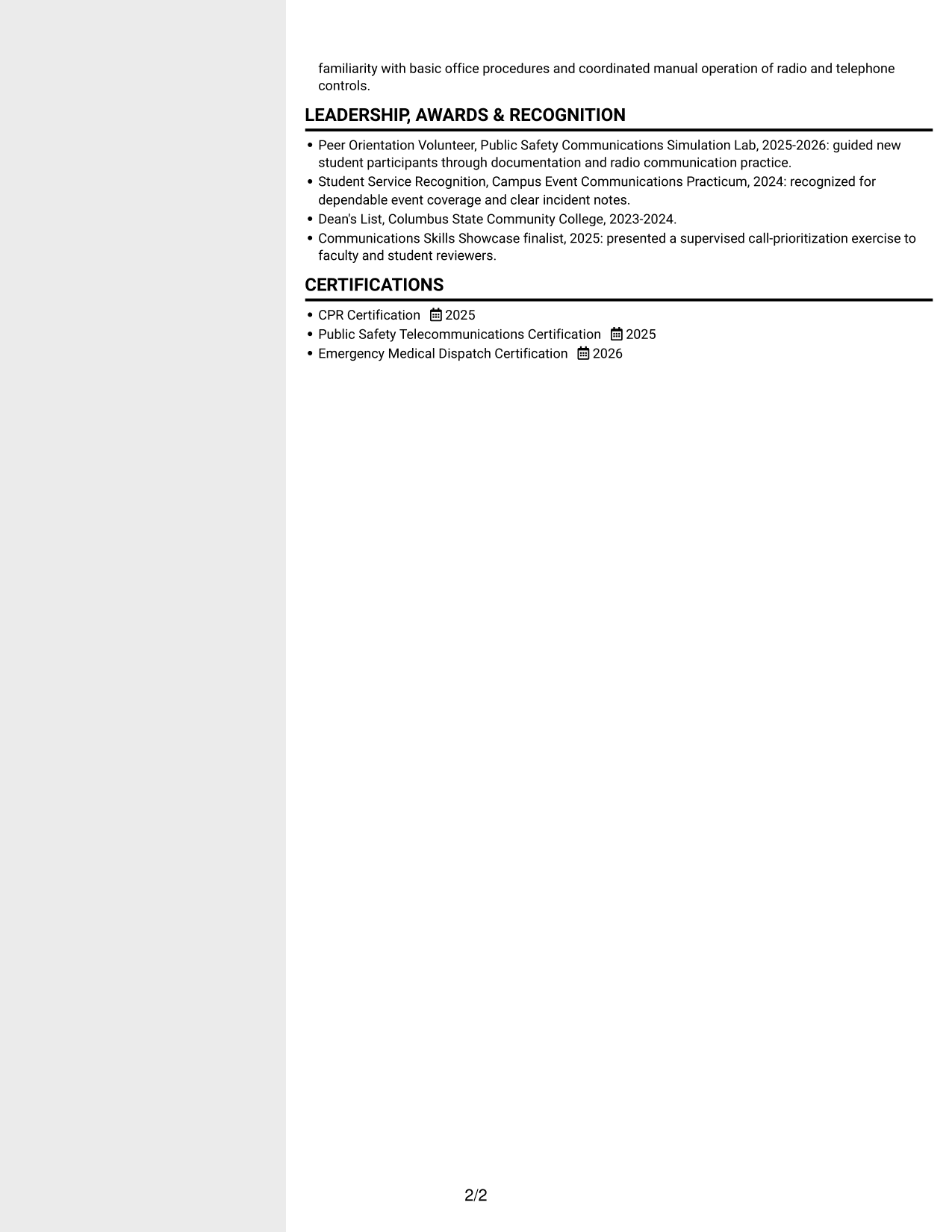 Resume example — page 2