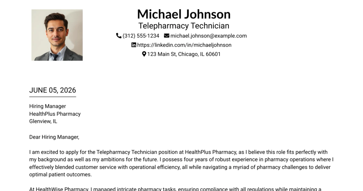 30+ Telepharmacy Technician Cover Letter Templates with Example 2026