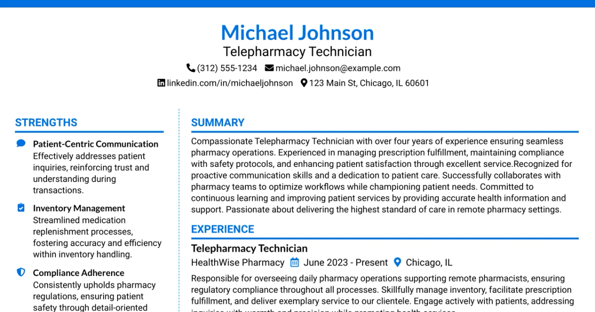 33 Telepharmacy Technician Resume Templates with Example 2026 (ATS-Optimized)