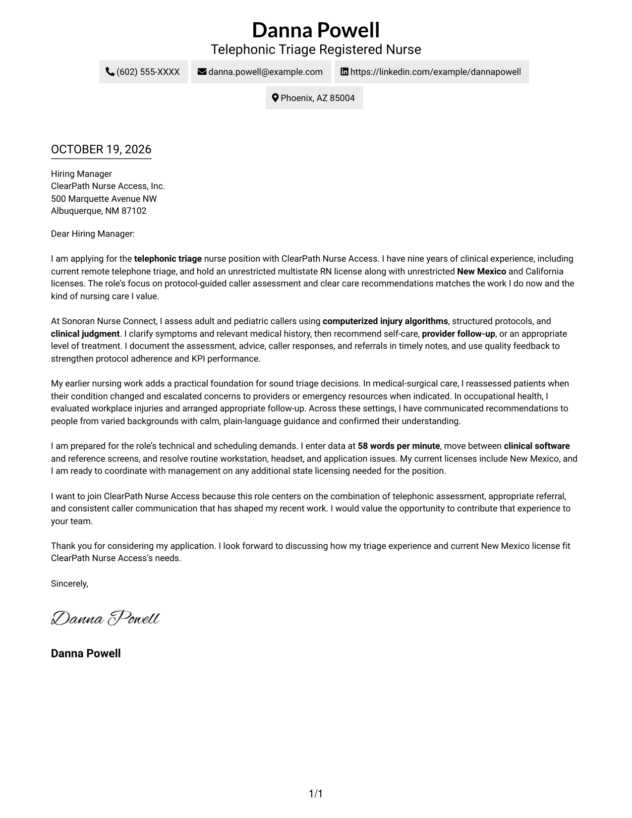 Cover letter example — page 1