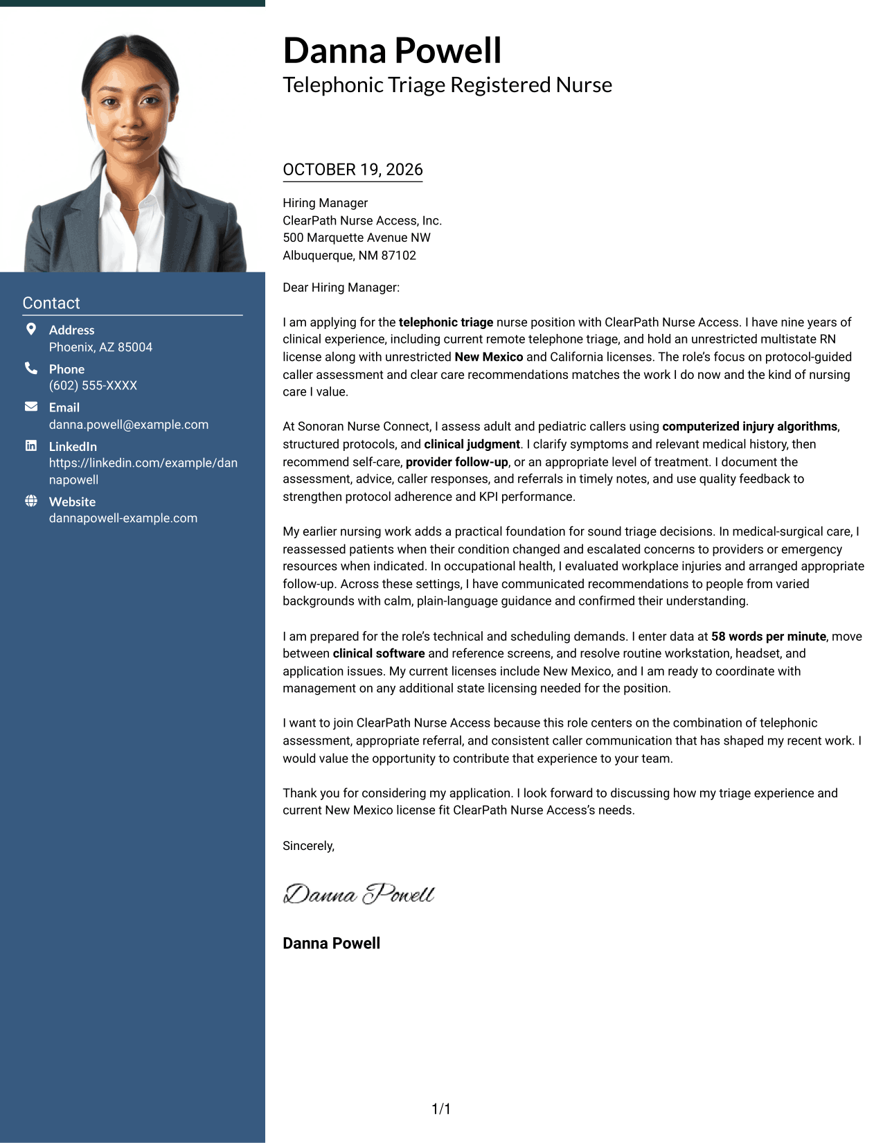 Cover letter example — page 1