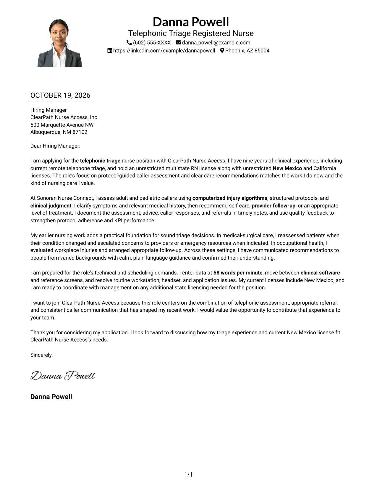 Cover letter example — page 1