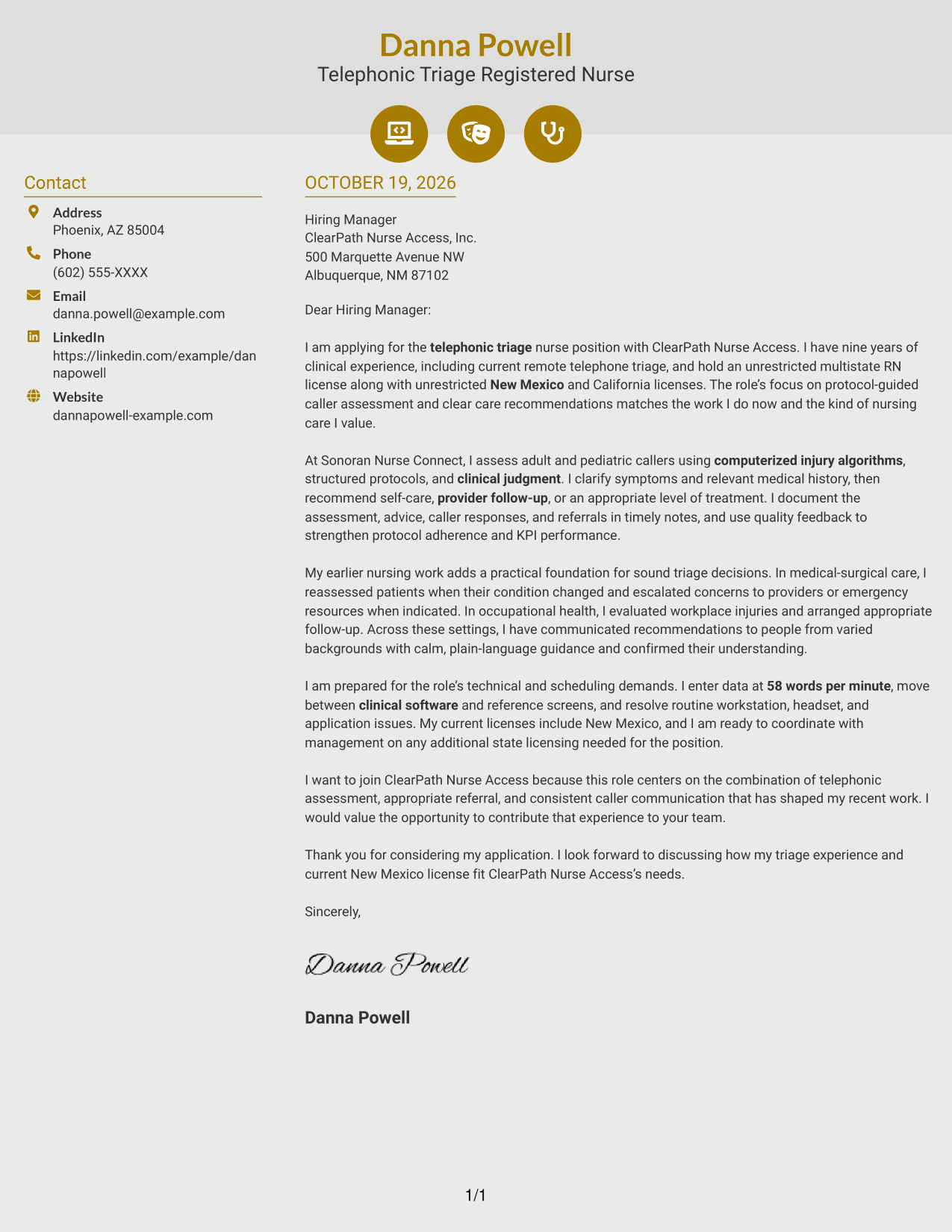 Cover letter example — page 1