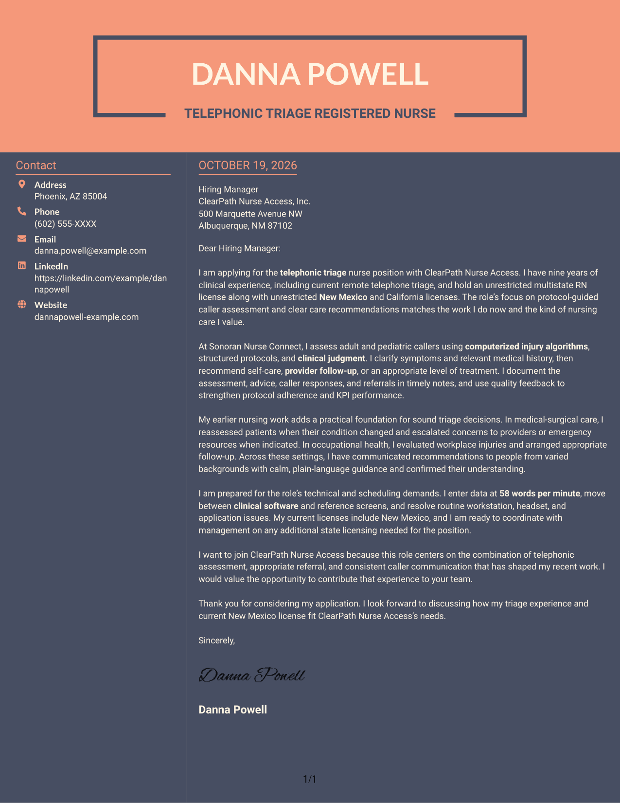 Cover letter example — page 1