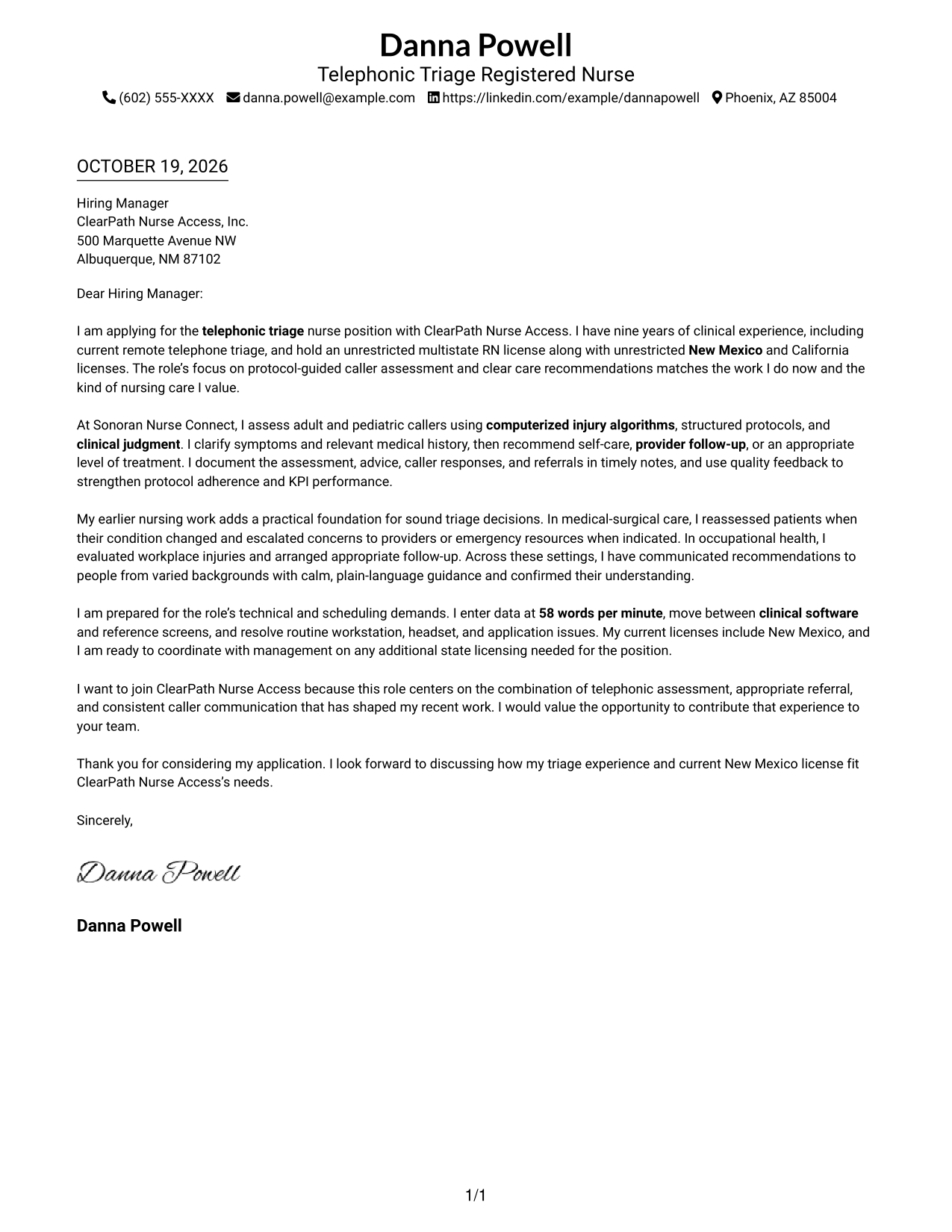 Cover letter example — page 1