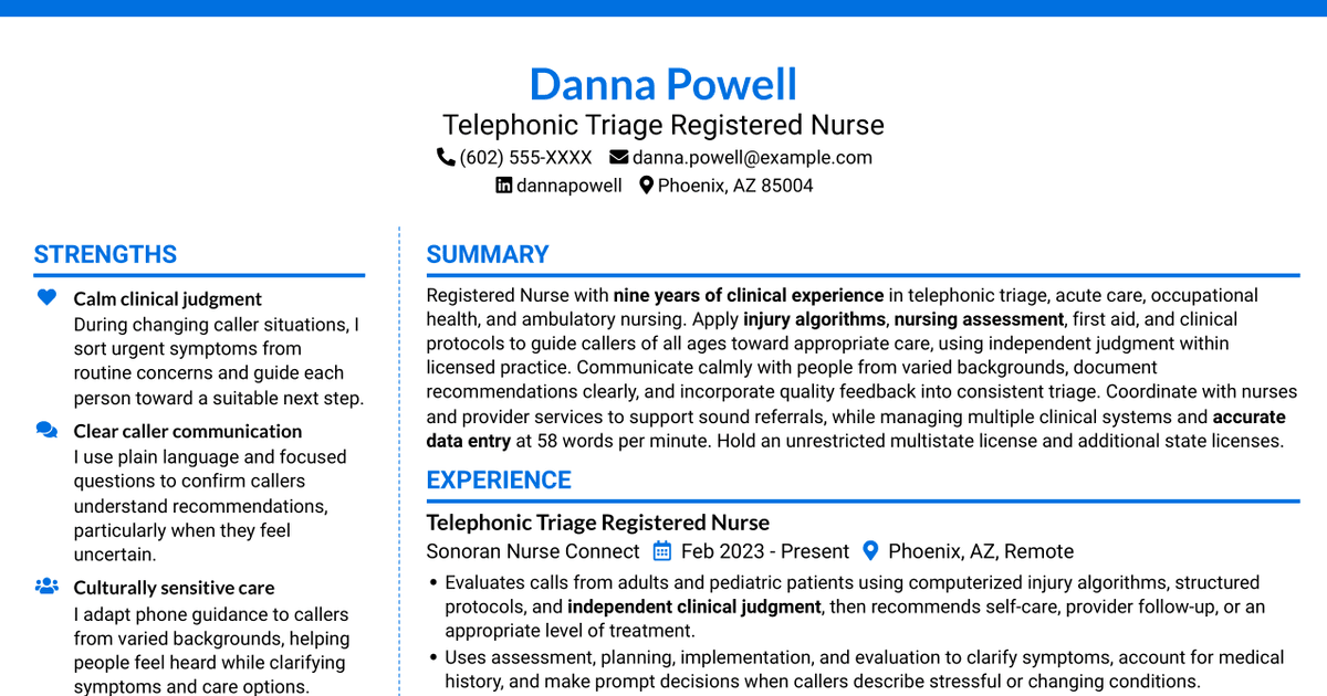 7 Telephonic Triage Registered Nurse Resume Templates with Example