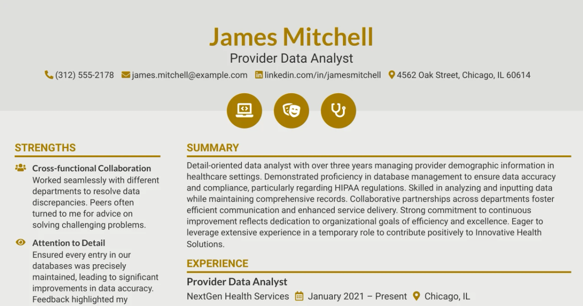33 Temporary Provider Data Analyst Resume Templates with Example 2026 (ATS-Optimized)