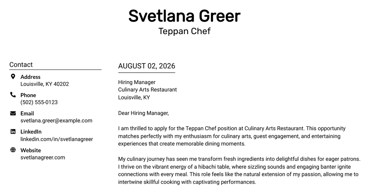 30+ Teppan Chef Cover Letter Templates with Example 2026