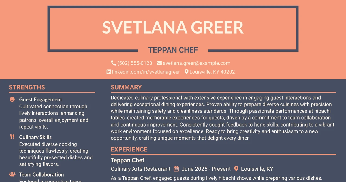 33 Teppan Chef Resume Templates with Example 2026 (ATS-Optimized)