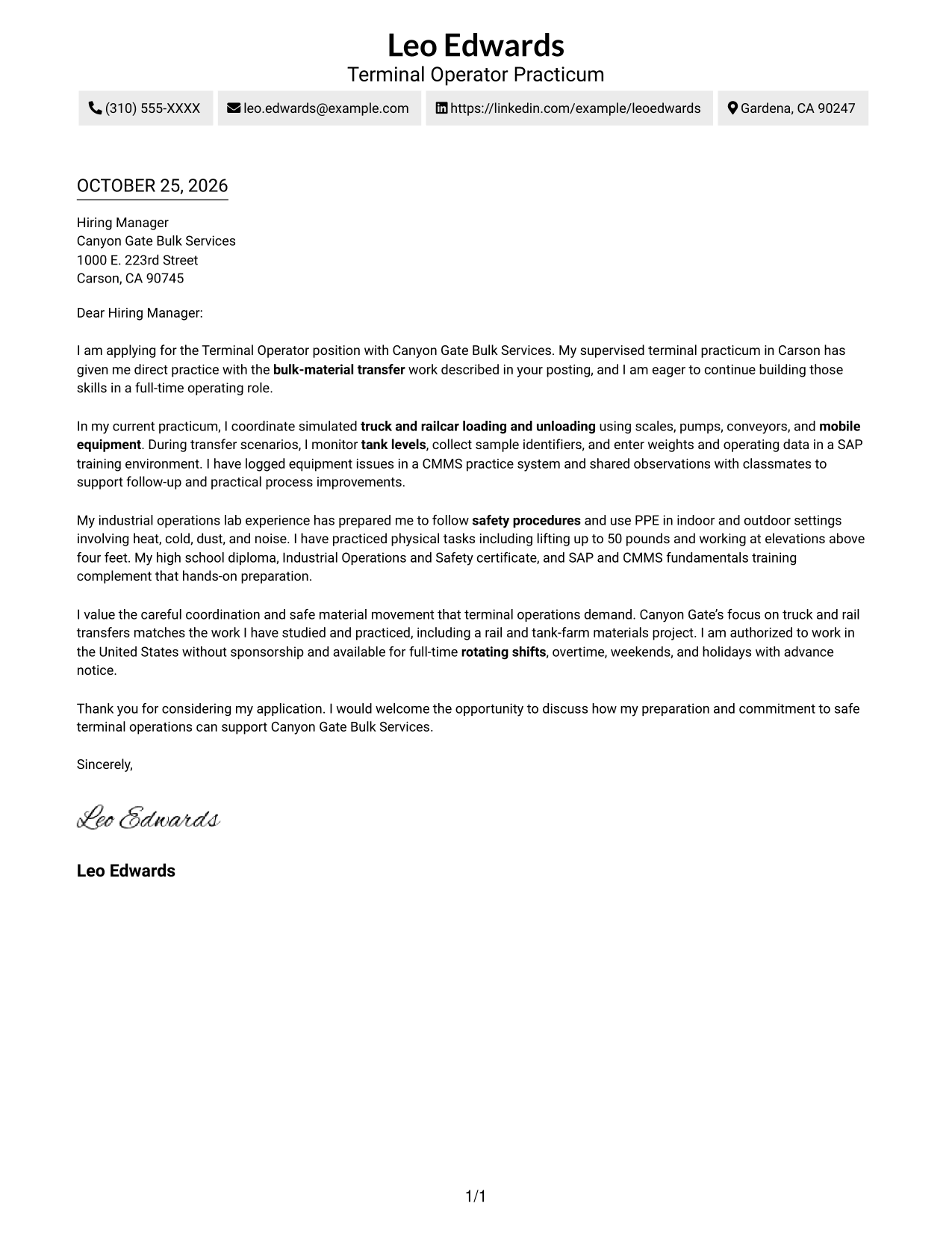 Cover letter example — page 1