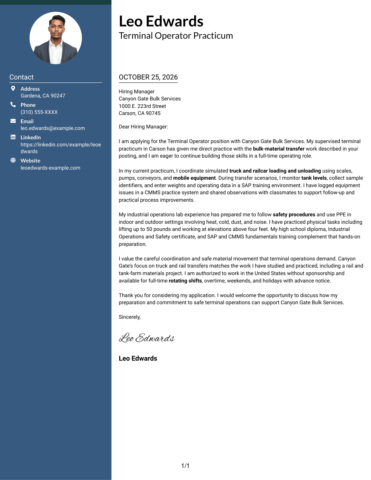 Cover letter example — page 1