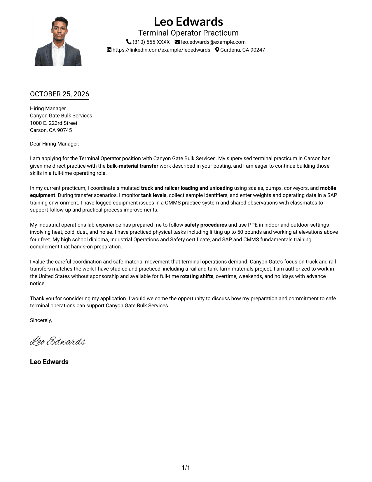 Cover letter example — page 1