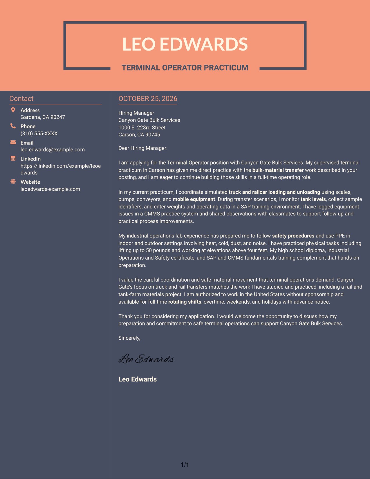 Cover letter example — page 1