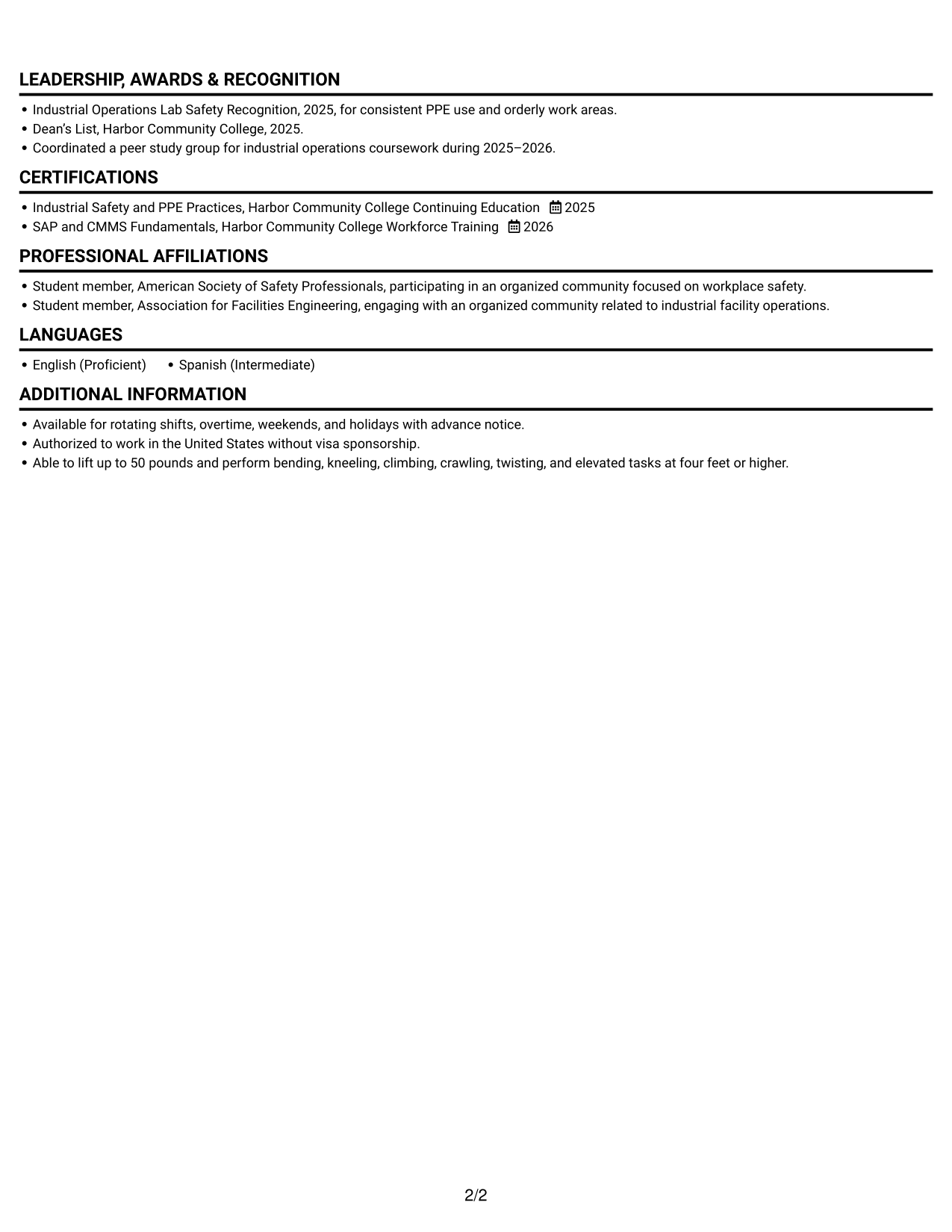 Resume example — page 2