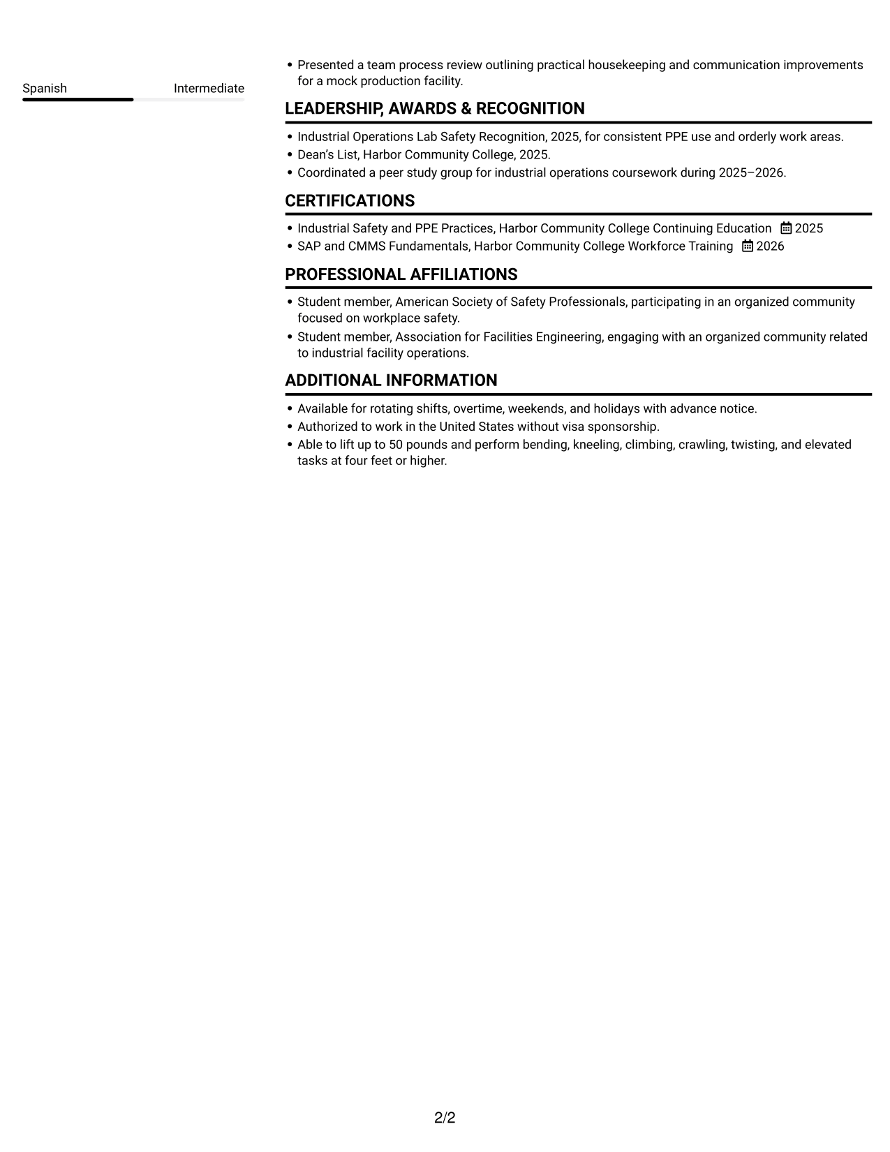 Resume example — page 2
