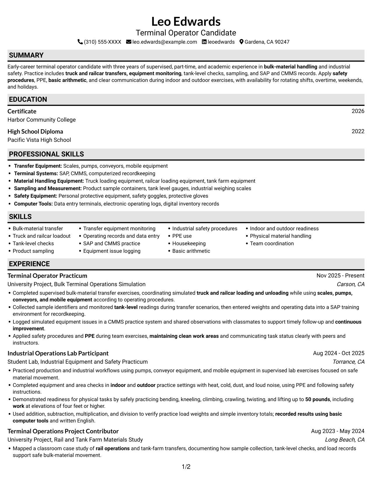 Resume example — page 1