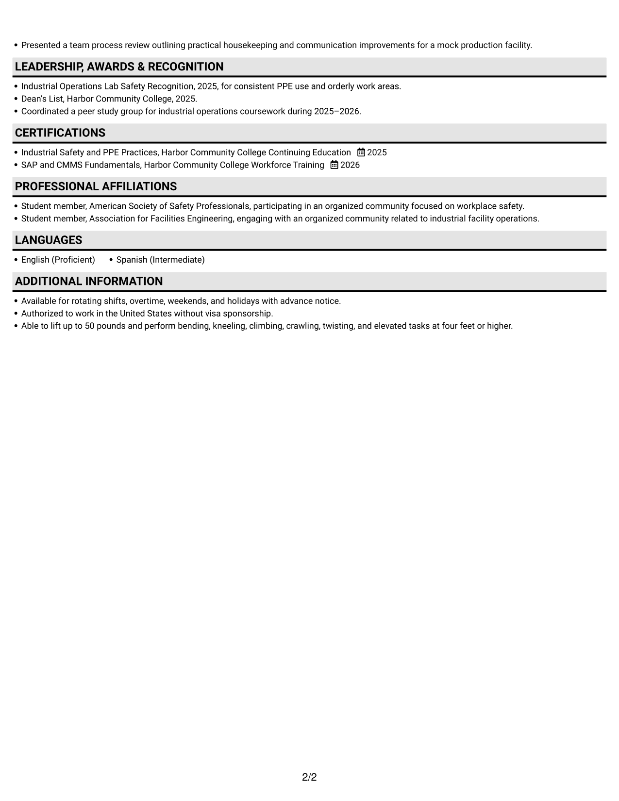 Resume example — page 2