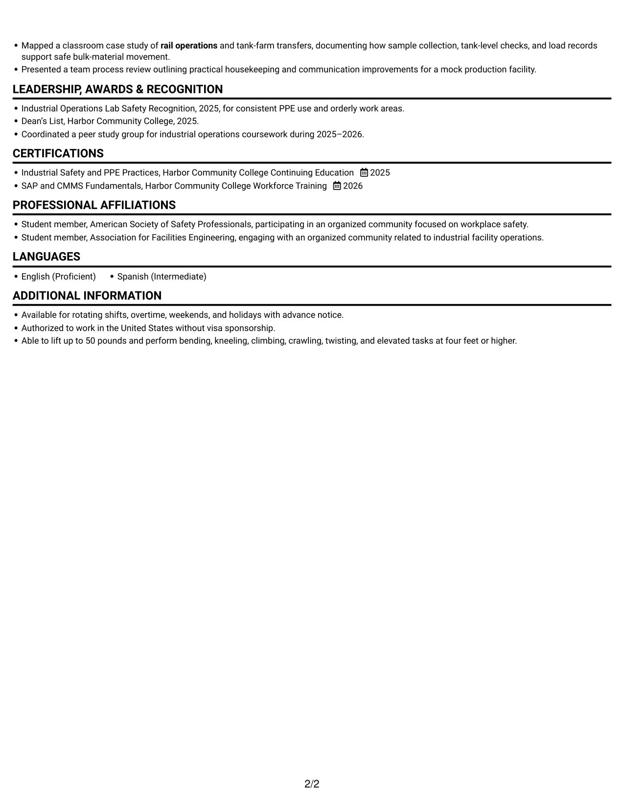 Resume example — page 2