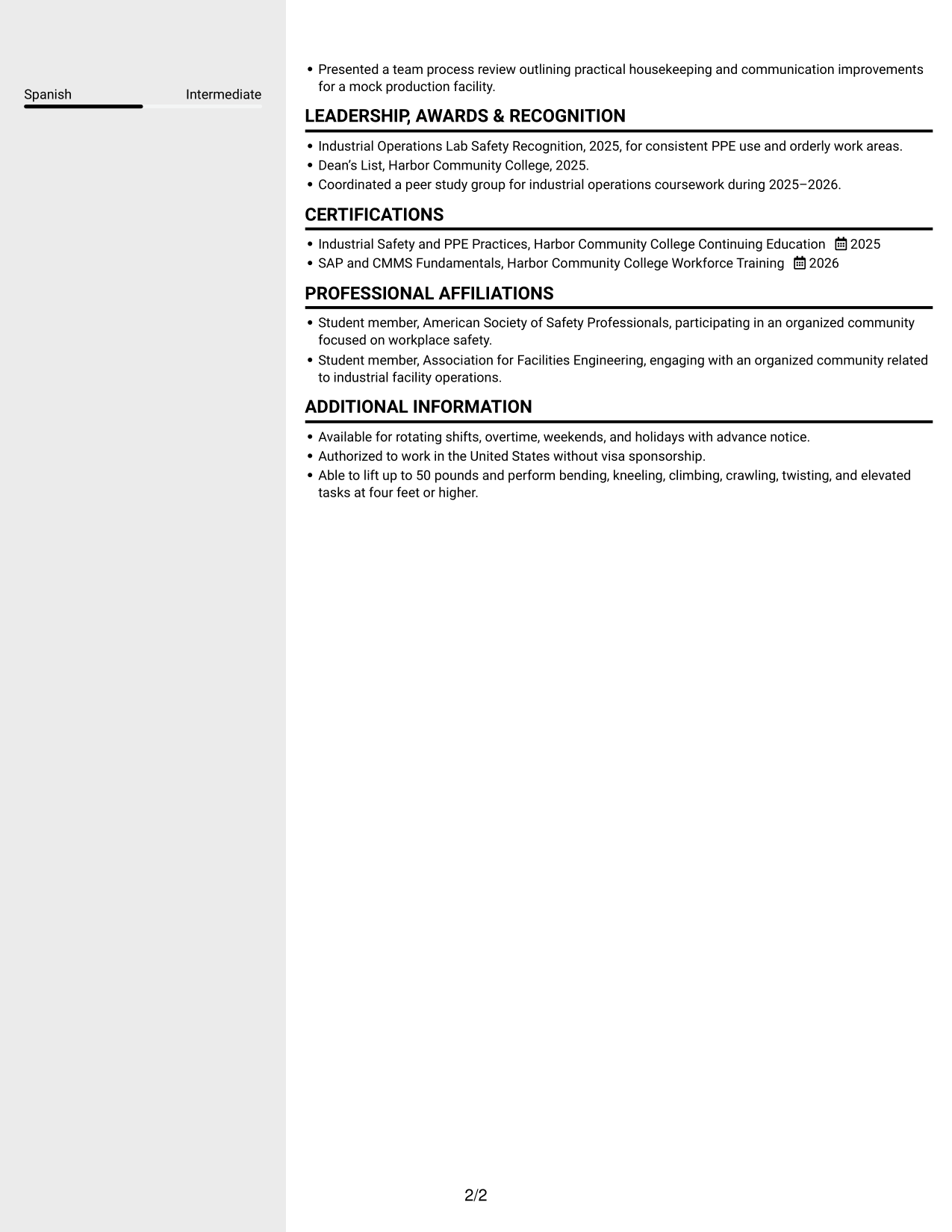 Resume example — page 2