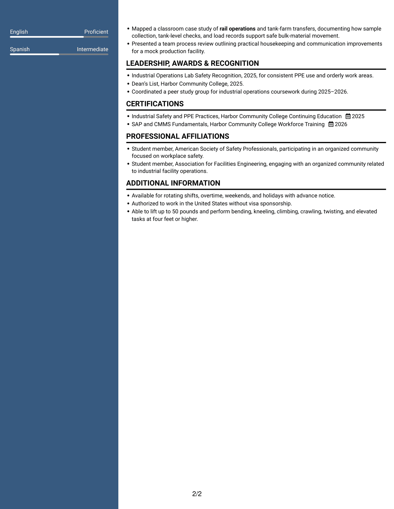 Resume example — page 2
