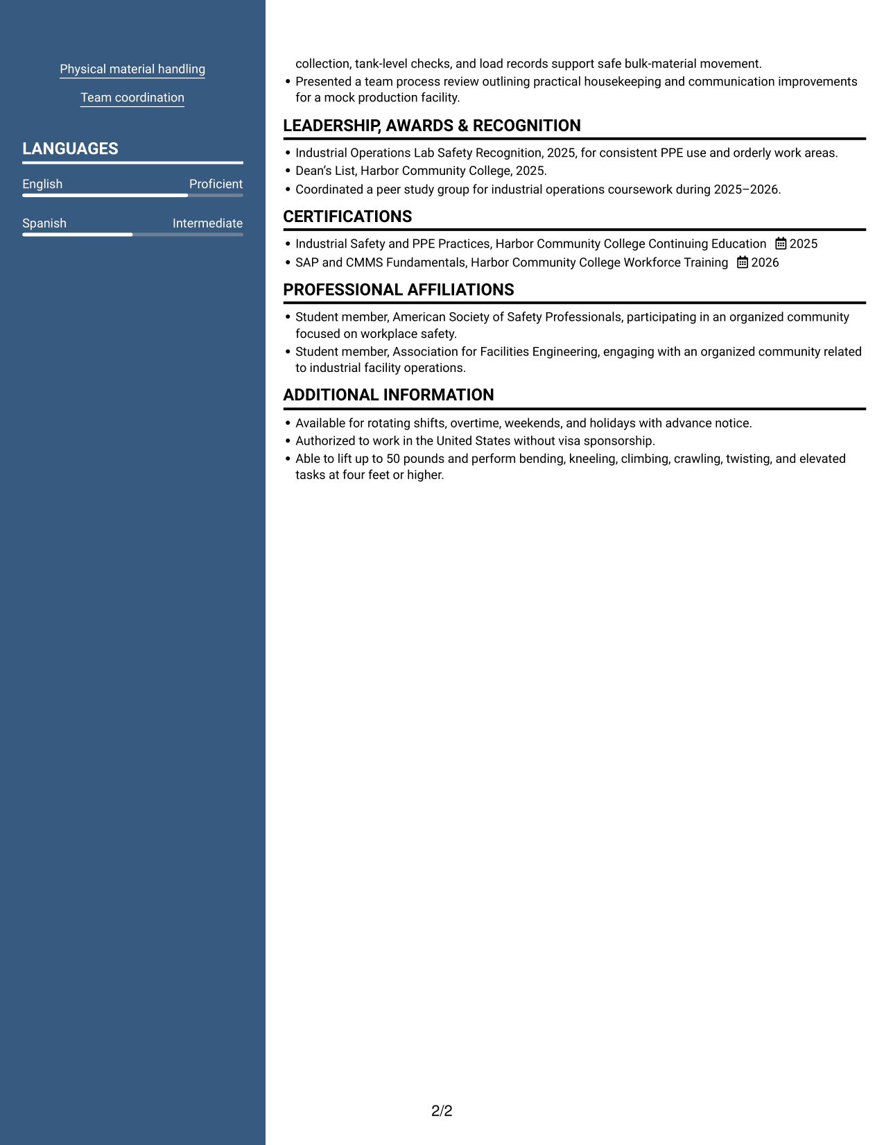 Resume example — page 2