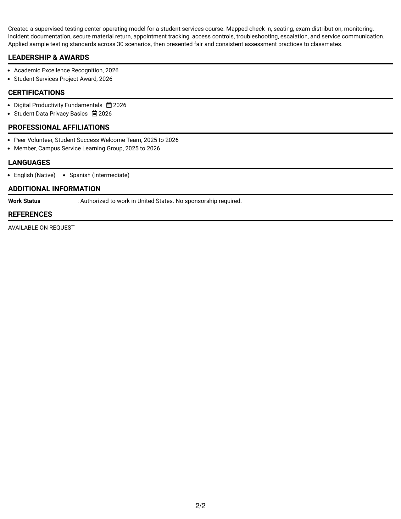 Resume Example Page 2