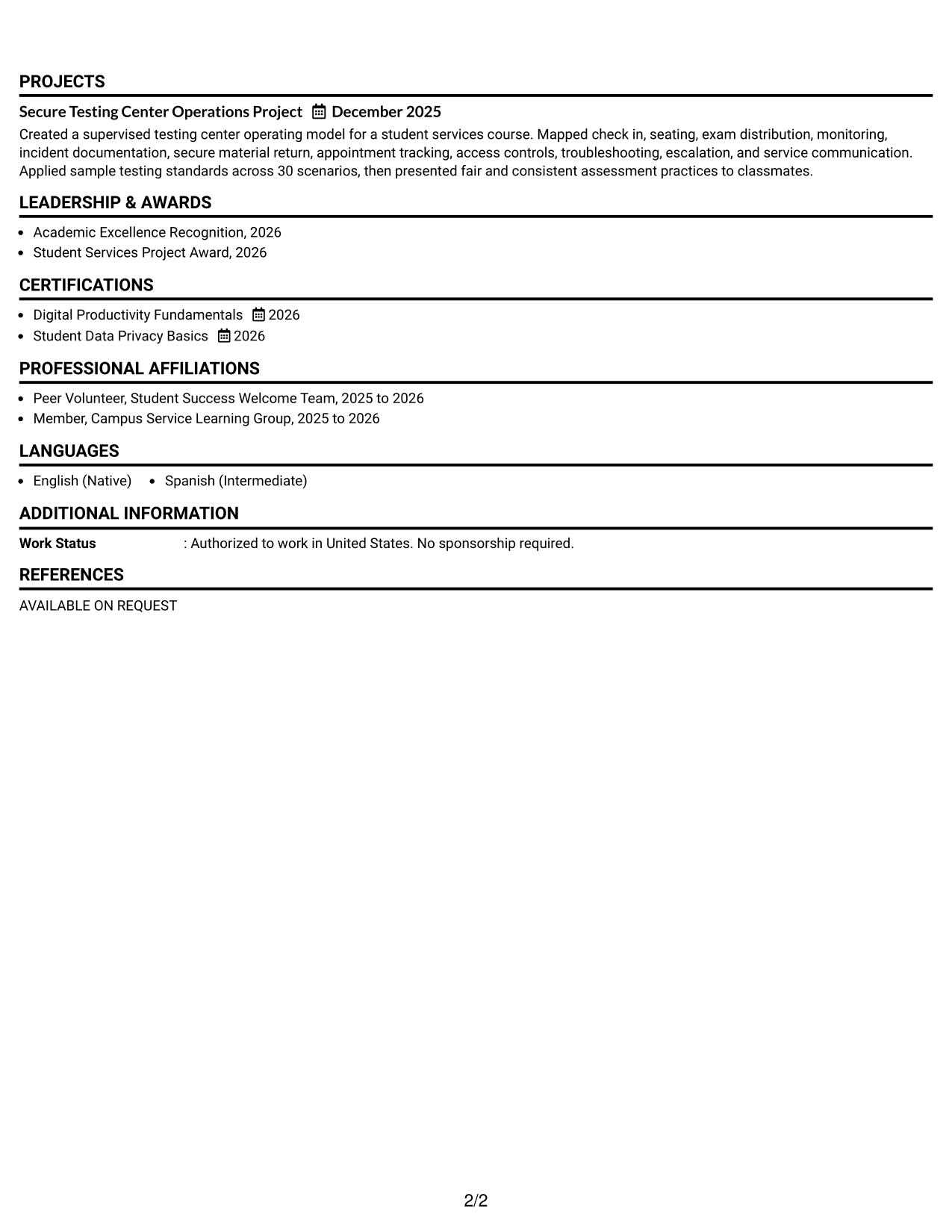 Resume Example Page 2