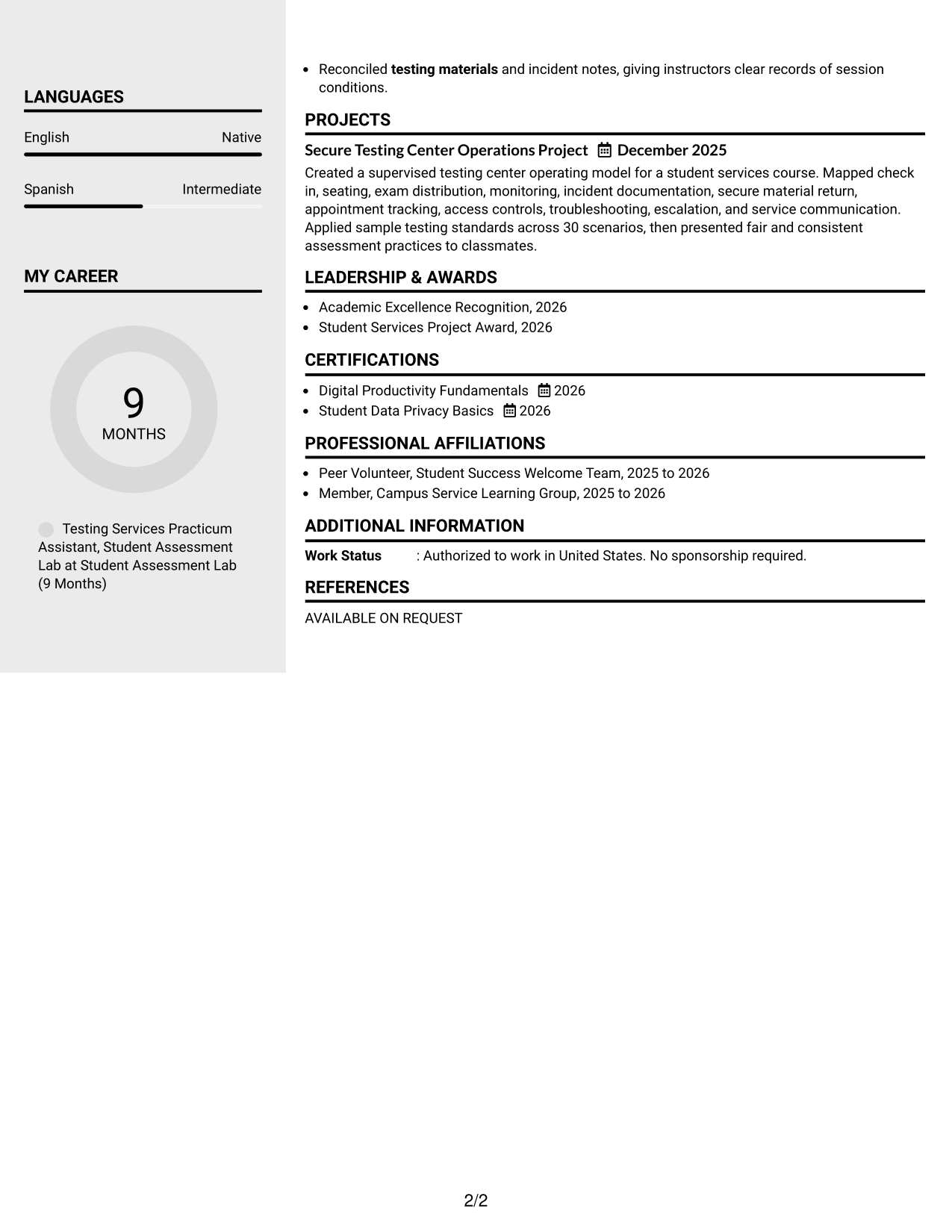 Resume Example Page 2