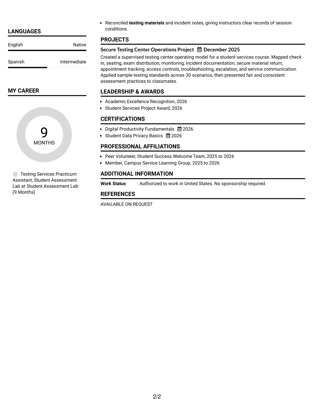 Resume Example Page 2