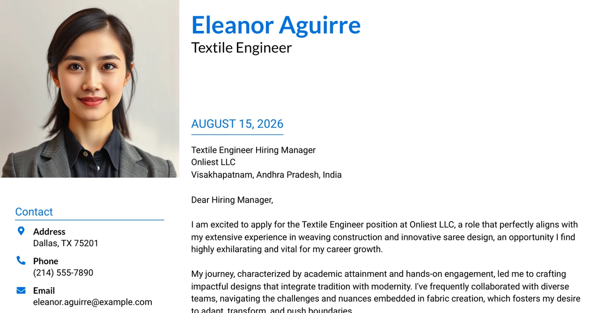 30+ Textile Engineer Cover Letter Templates with Example 2026