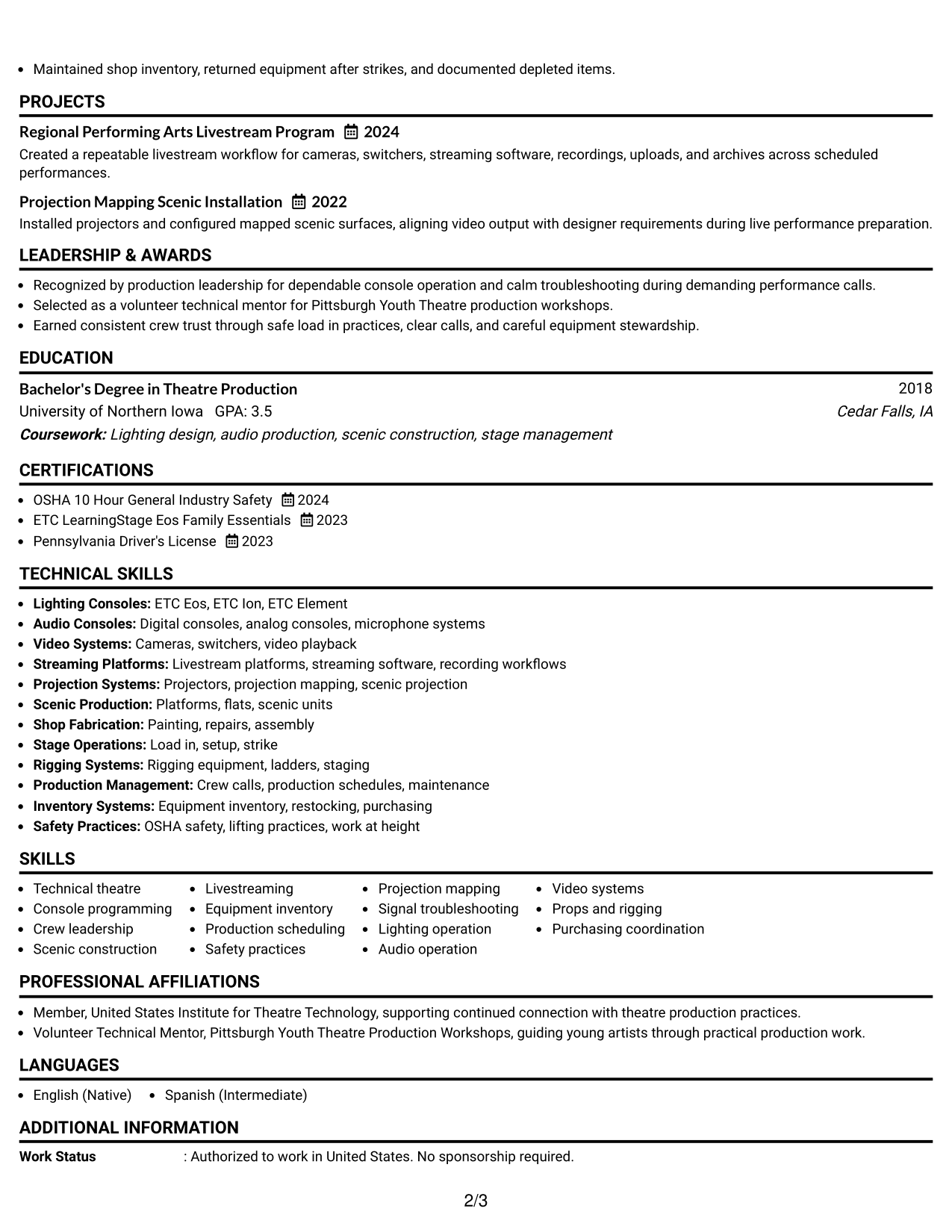 Resume Example Page 2
