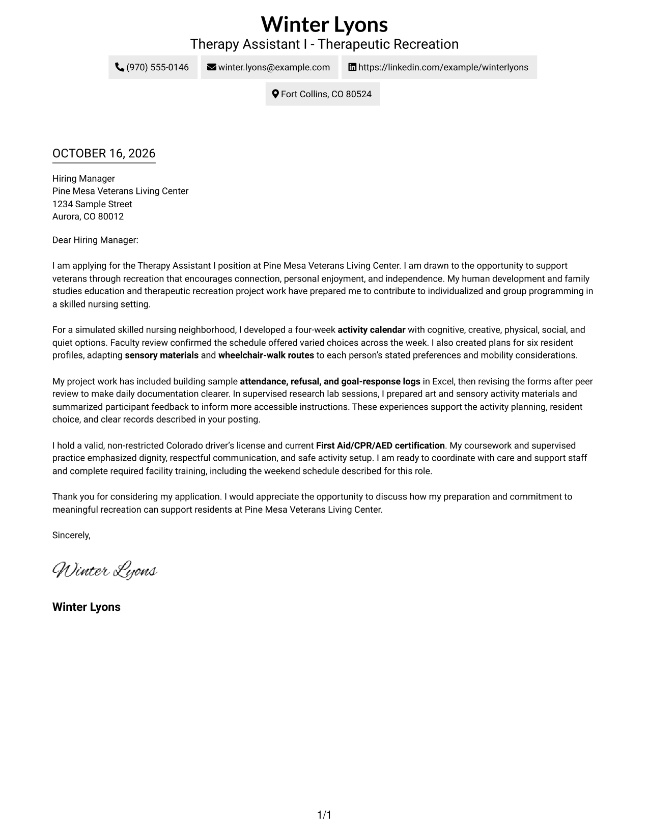 Cover letter example — page 1