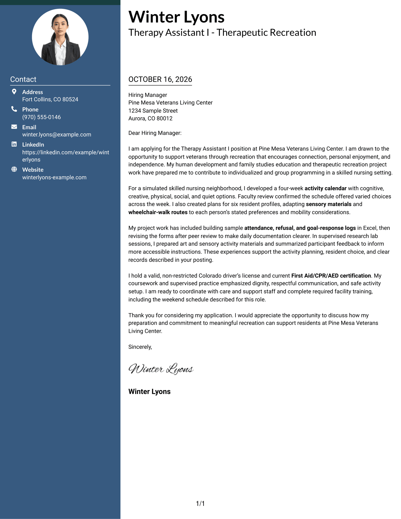 Cover letter example — page 1