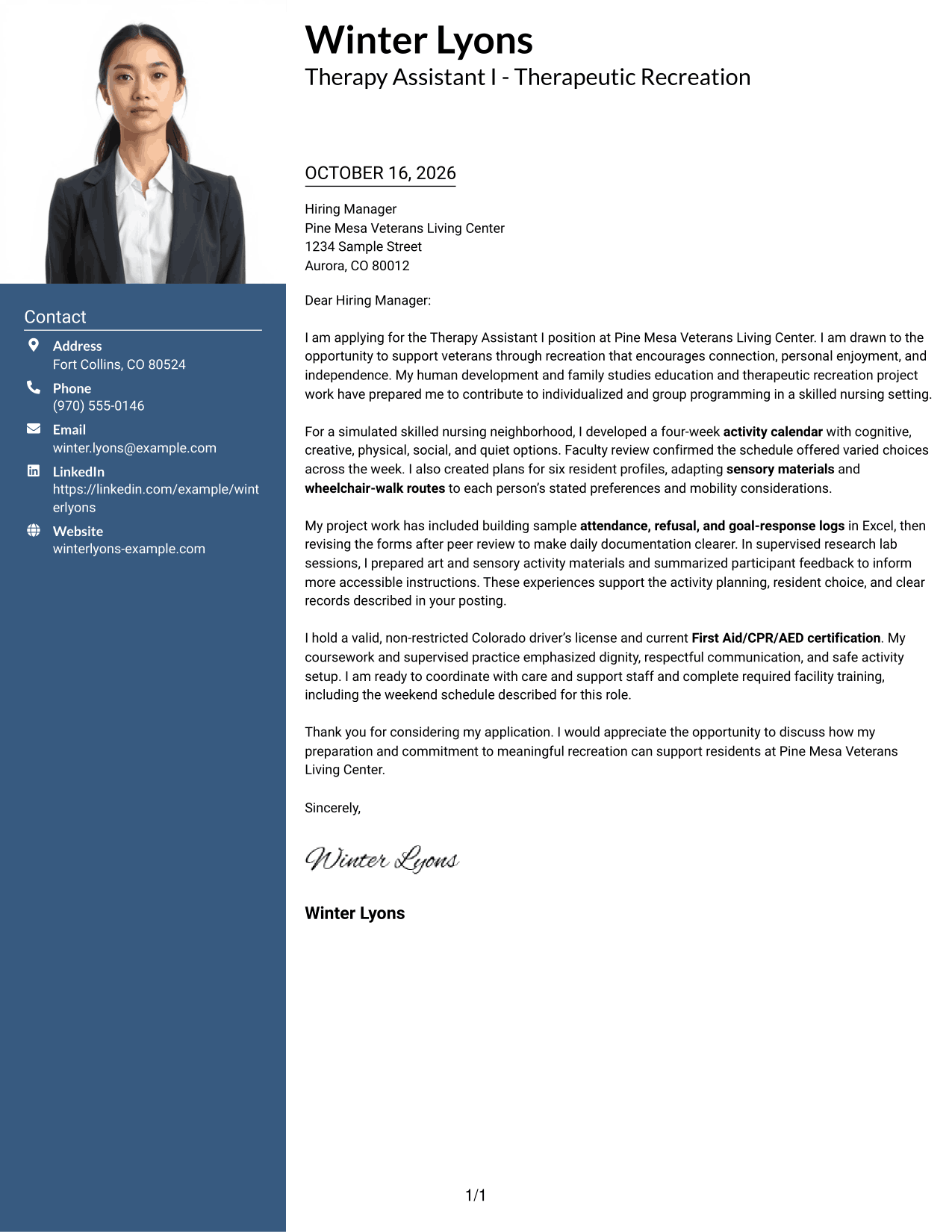 Cover letter example — page 1