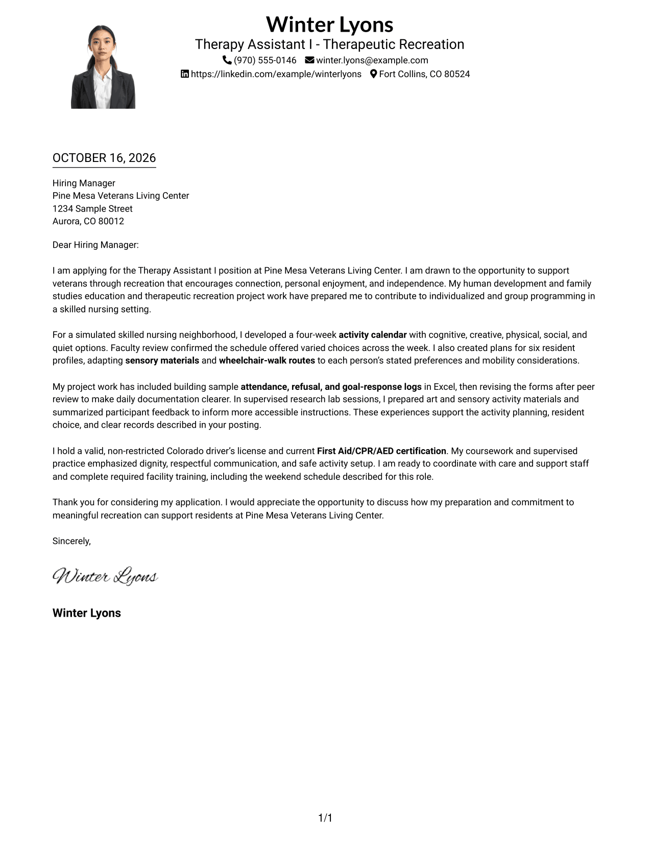 Cover letter example — page 1
