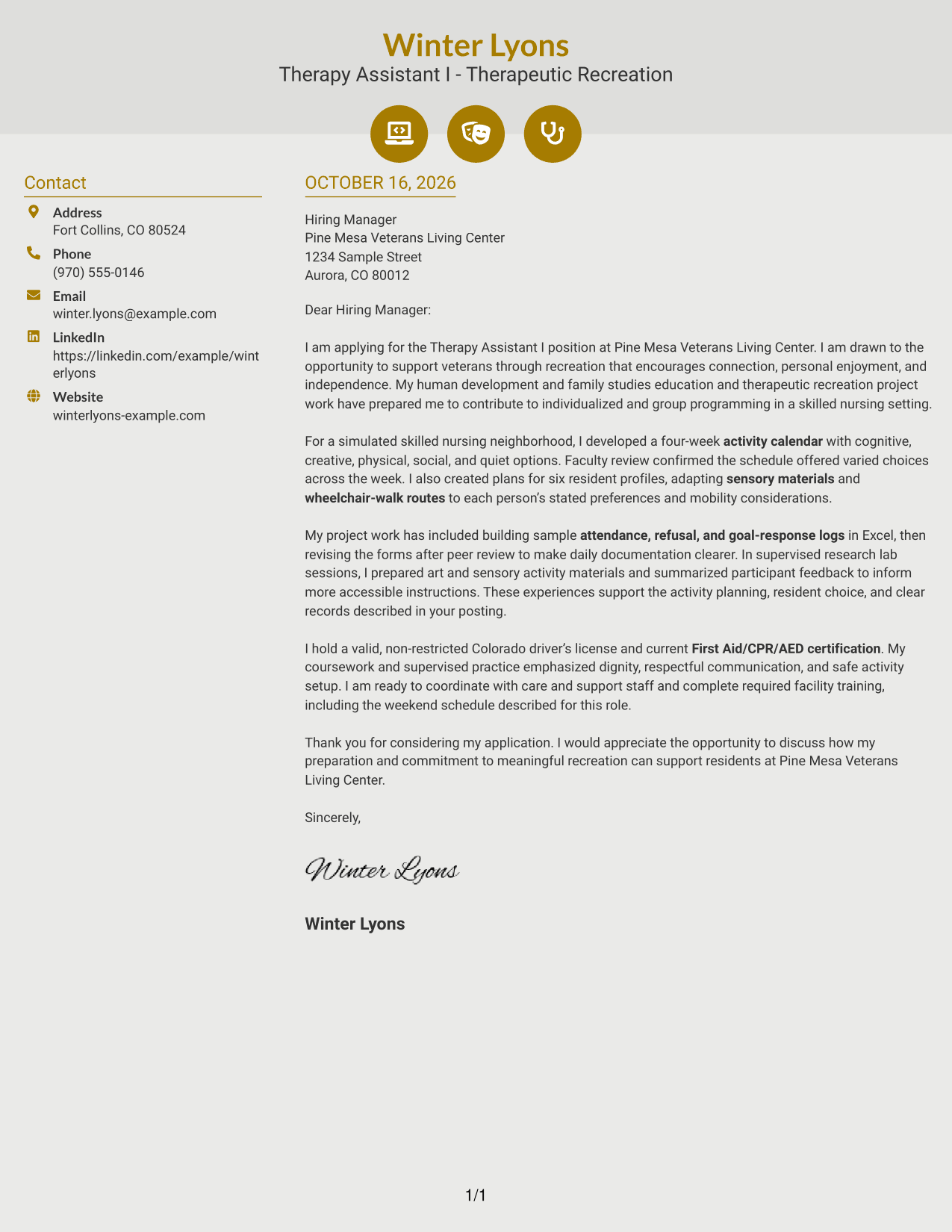 Cover letter example — page 1