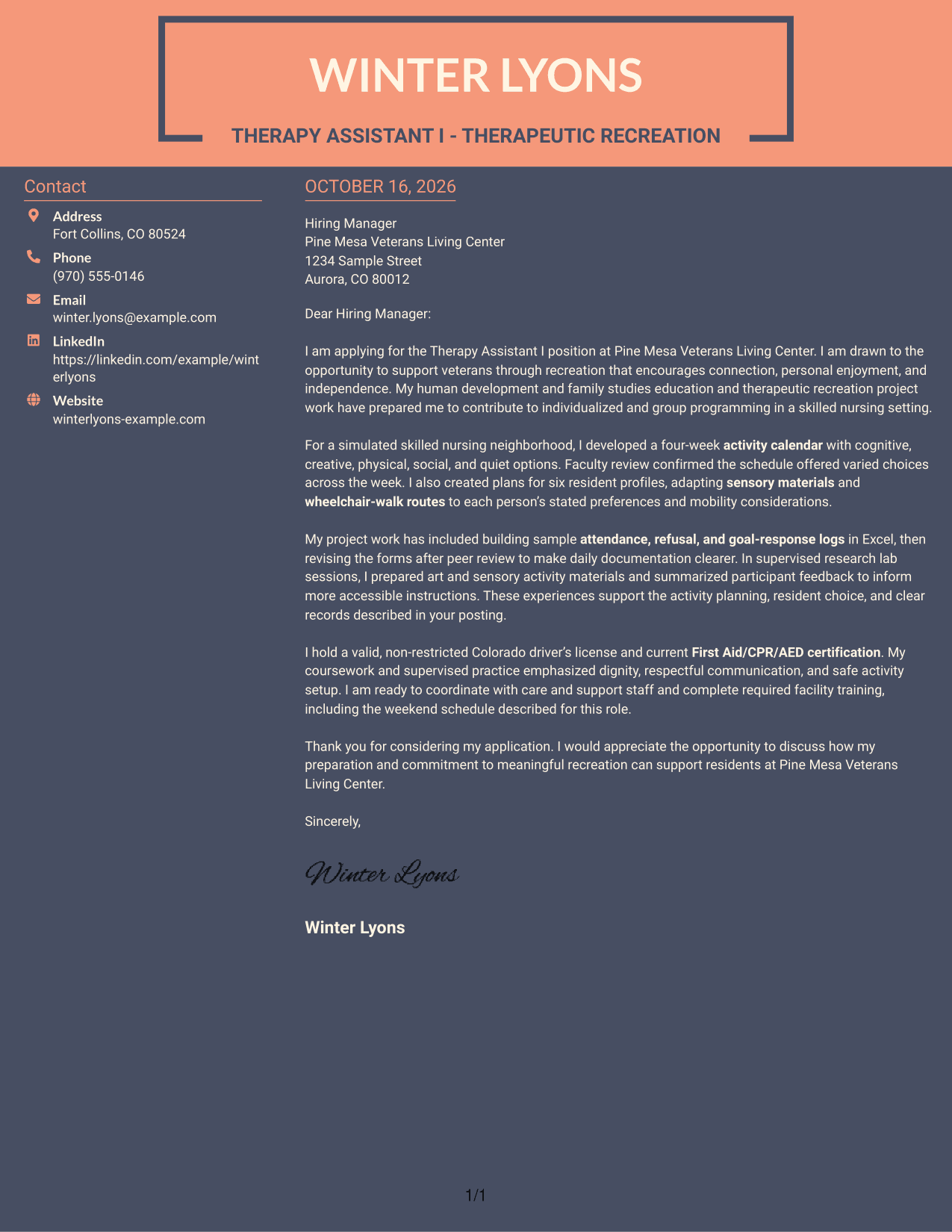 Cover letter example — page 1
