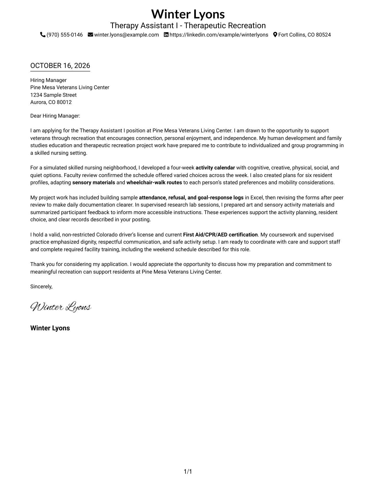 Cover letter example — page 1
