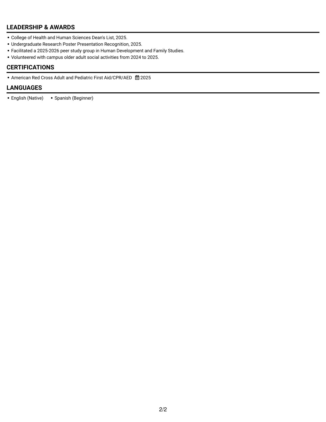 Resume example — page 2