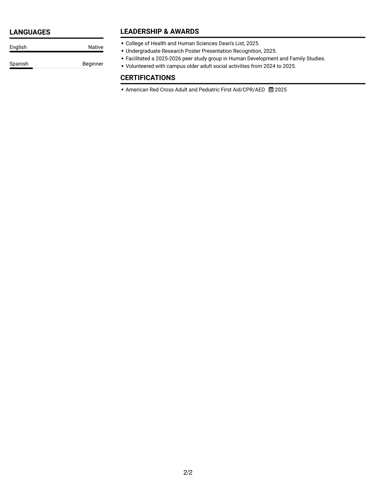 Resume example — page 2
