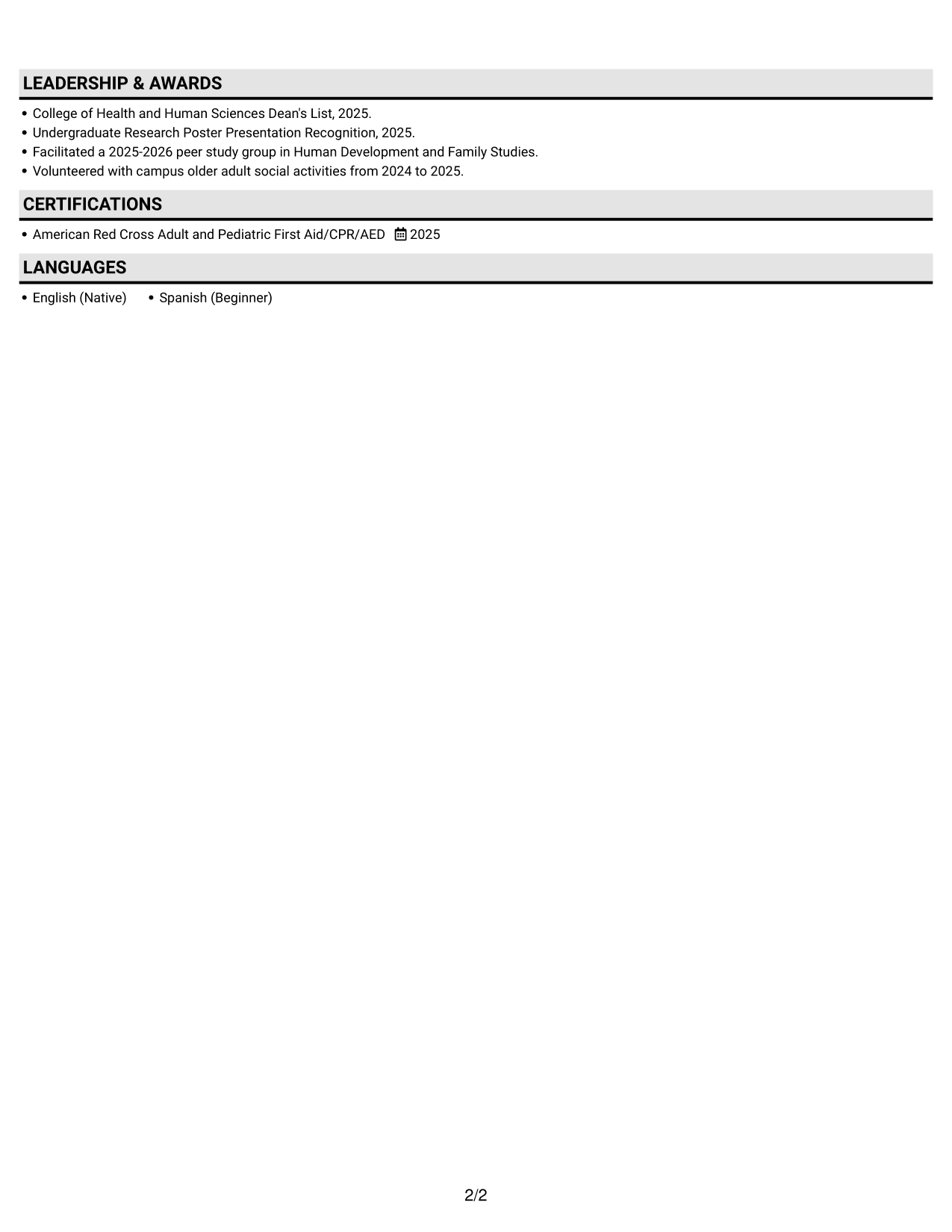 Resume example — page 2