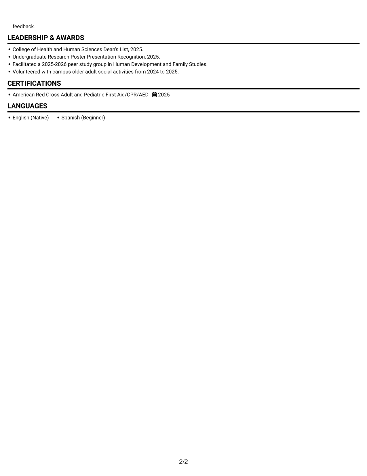 Resume example — page 2