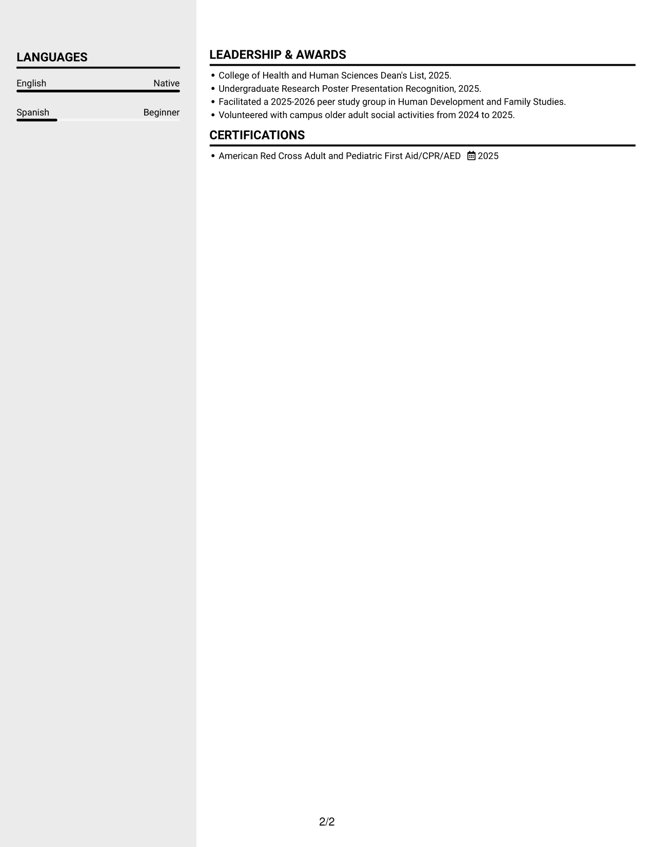 Resume example — page 2