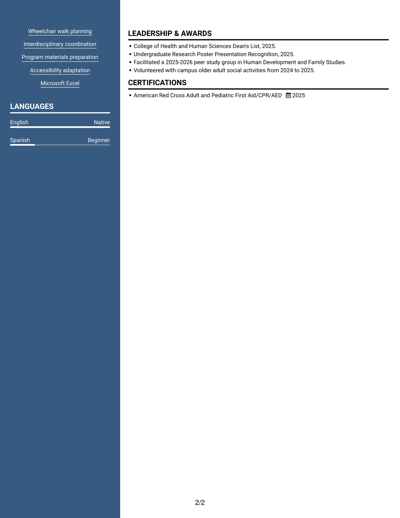 Resume example — page 2