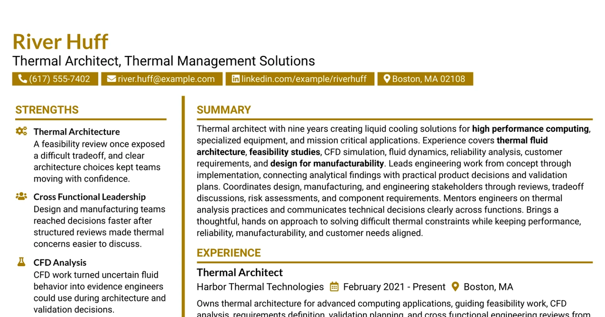 33 Thermal Architect - Thermal Management Solutions Resume Templates with Example 2026 (ATS-Optimized)