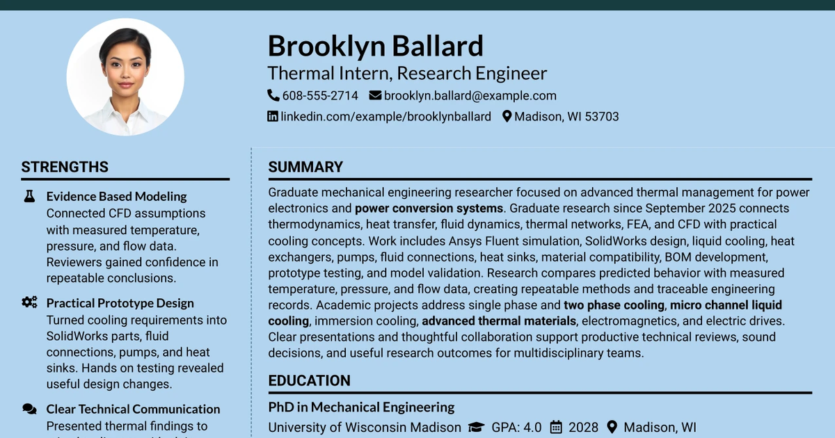 33 Thermal Intern - Research Engineer Resume Templates with Example 2026 (ATS-Optimized)