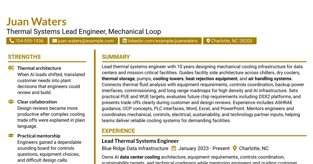 33 Thermal Systems Lead Engineer - Mechanical Loop Resume Templates with Example 2026 (ATS-Optimized)